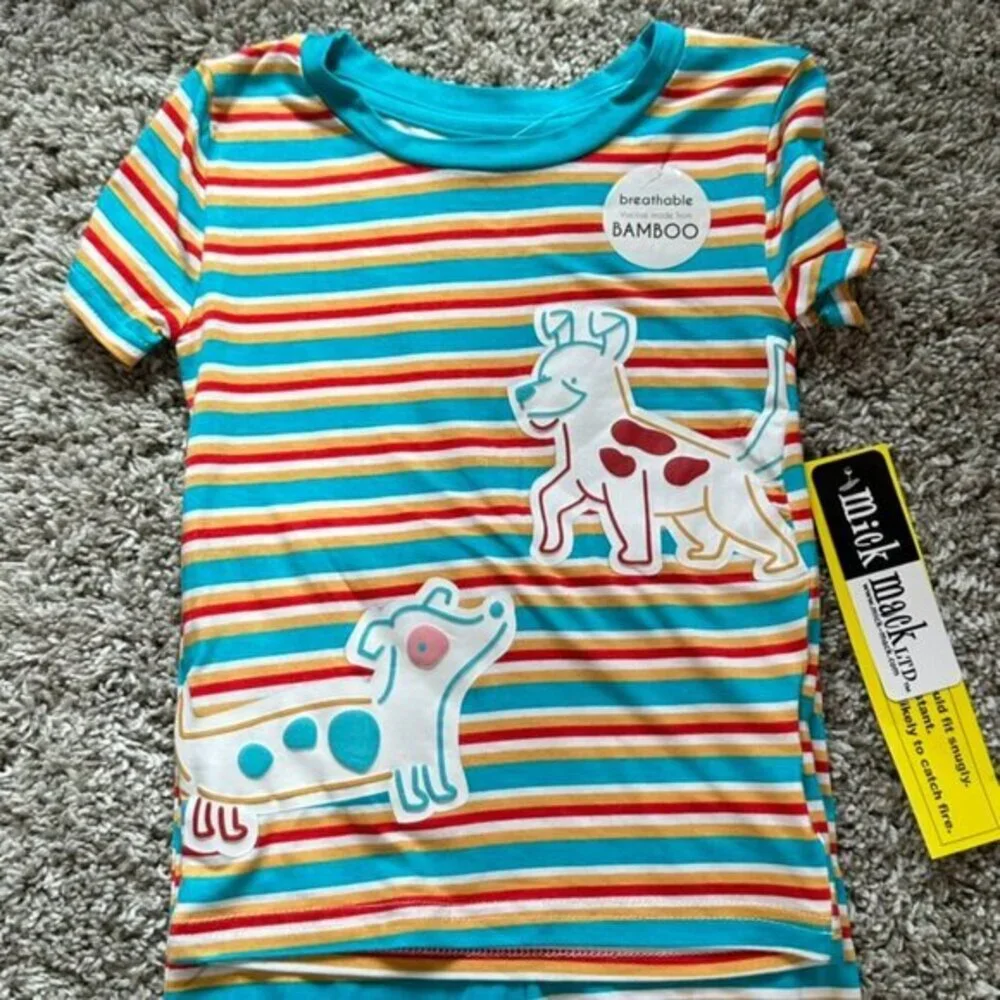 Mick Mack LTD Bamboo‎ Shortsleeve Set Size 4T NWT Red Blue Striped Puppies Soft